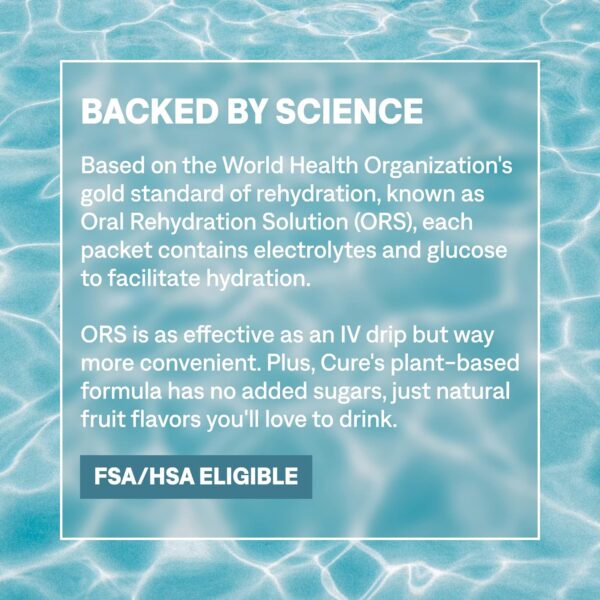 Cure Hydration | Plant-Based Electrolyte Drink Mix | No Added Sugar | FSA & HSA | Dehydration Relief Powder Made with Coconut Water | Non-GMO | Vegan | Pouch of 14 Packets - Strawberry Kiwi