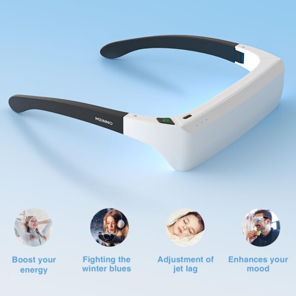 MEINNO Light Therapy Glasses, Portable Daylight Lamp, Wearable Sunlight Lamp, Boost Energy, Relief for Sleep Problems, Jet Lag - Perfect for Christmas Gift