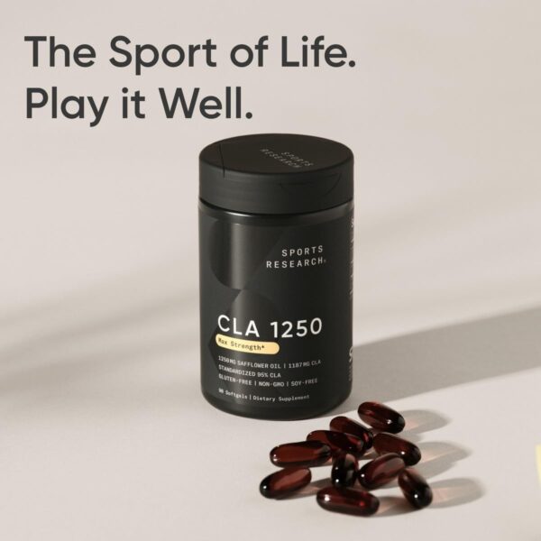 Sports Research CLA - 1250mg with Active Conjugated Linoleic Acid for Men and Women | Non-GMO, Soy & Gluten Free - 95% (90 Softgels)