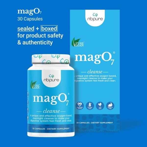 nbpure MagO7 - Natural Colon Cleanse & Detox - Occasional Constipation Relief, Stool Softening, & Bloating Support for Men & Women - Ozonated Magnesium Oxide, 30 Capsules
