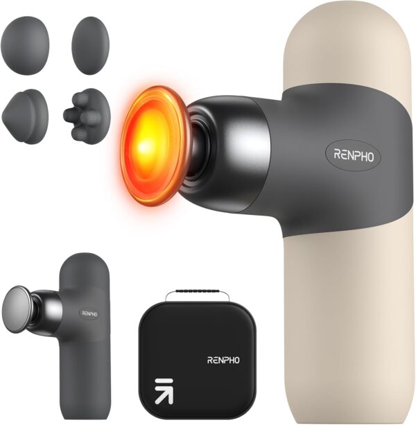 RENPHO Mini Thermal Massage Gun with Heat, FSA HSA Eligible Portable Deep Tissue Percussion Massager, Color Silicone Sleeves Travel Size with Carry Case, Gifts for Women Men Grey