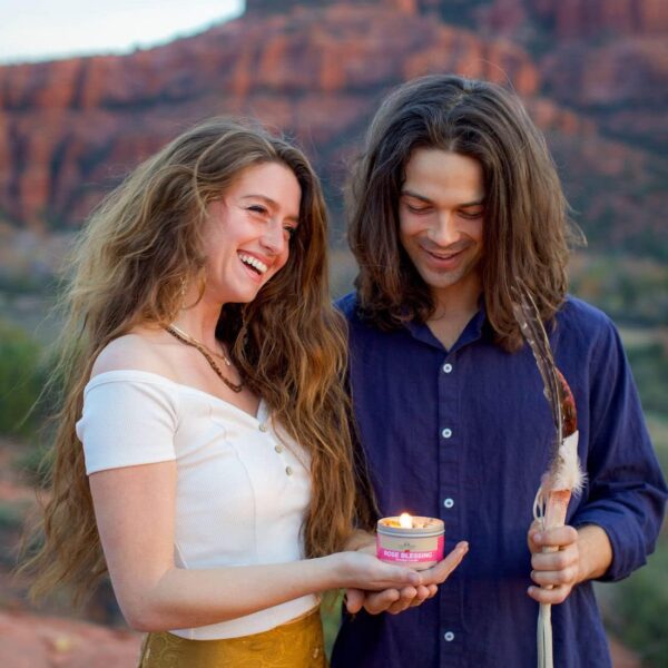 Rose Smudge Candle (6 Oz) - for Meditation & Cleansing Negative Energy - Made in USA with Soy Wax, Essential Oils, Real Sage - Smokeless Alternative to Sage Smudge Sticks