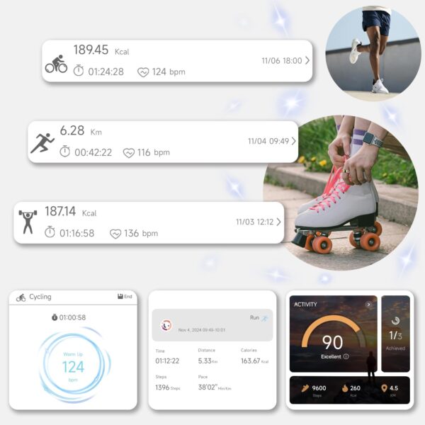 AI Smart Ring JCRing Gen4 Fitness&Sleep Tracking Wearable, Accurate Monitoring of Pedometer, Heart, Temperature, Titanium Ring with Charging Case, APP for iOS & Android(Gold Size11)