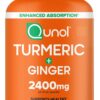 Qunol Turmeric Curcumin with Black Pepper & Ginger, 2400mg Turmeric Extract with 95% Curcuminoids, Extra Strength Supplement, Enhanced Absorption, Joint Support Supplement, 105 Count