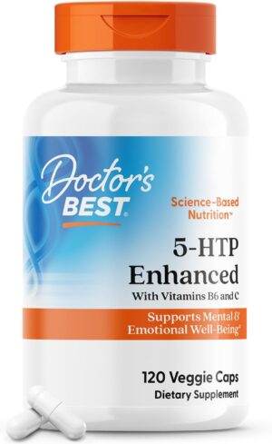 Doctor's BEST 5-HTP Enhanced with Vitamins B6 and Vitamin C, Supports Mental & Emotional Well-Being, Non-GMO, Vegan, Gluten Free, Soy Free, 100 Mg, 120 Veggie Caps