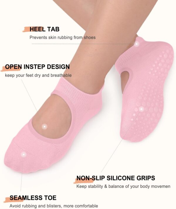yeuG Grip Pilates Socks for Women Yoga Socks with Grips Open Top Non Slip Grippy Socks for Barre, Ballet, Barefoot Workout