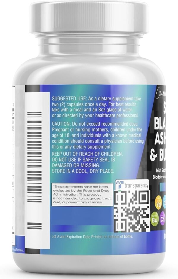 Clean Nutraceuticals Sea Moss Black Seed Oil Ashwagandha Turmeric Bladderwrack Burdock & Vitamin C Vitamin D3 with Elderberry Manuka Dandelion Yellow Dock Iodine Chlorophyll ACV