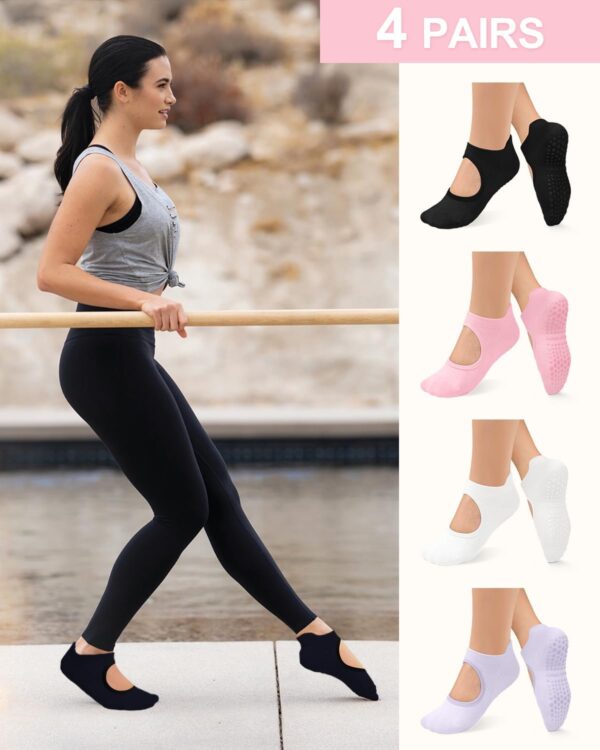 yeuG Grip Pilates Socks for Women Yoga Socks with Grips Open Top Non Slip Grippy Socks for Barre, Ballet, Barefoot Workout