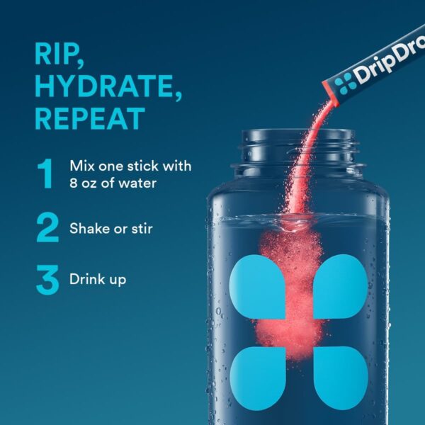 DripDrop Hydration Juicy Variety Pack Electrolyte Drink Mix Single-Serve Powder Packets- Grape, Fruit Punch, Strawberry Lemonade, Cherry - 32 Servings