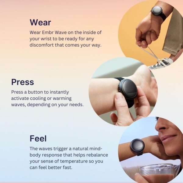 Embr Wave Cooling Bracelet - Warming Bracelet - Personalized Thermal Relief - Manage Hot Flashes, Night Sweats, Sleep, Tension - FSA HSA Eligible - Clinically Proven - Rechargeable - Black