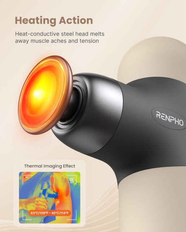 RENPHO Mini Thermal Massage Gun with Heat, FSA HSA Eligible Portable Deep Tissue Percussion Massager, Color Silicone Sleeves Travel Size with Carry Case, Gifts for Women Men Grey
