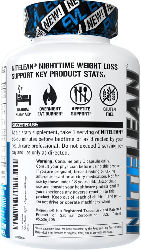 Evlution Nutrition Night Time Fat Burner Support - Overnight Sleep and Weight Loss Support Pills with Thermogenic Green Tea and White Kidney Bean Extract - Diet Pills That May Help Stubborn Fat Loss
