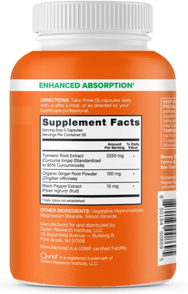 Qunol Turmeric Curcumin with Black Pepper & Ginger, 2400mg Turmeric Extract with 95% Curcuminoids, Extra Strength Supplement, Enhanced Absorption, Joint Support Supplement, 105 Count