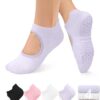 yeuG Grip Pilates Socks for Women Yoga Socks with Grips Open Top Non Slip Grippy Socks for Barre, Ballet, Barefoot Workout
