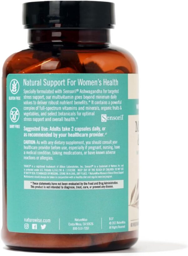 NatureWise Multivitamin for Women + Stress Support + B-Complex + Vitamin C + D3 K2 for Immunity, Hair, Skin & Nails, Digestion + Whole Organic Foods - Vegetarian, Non-GMO - 60 Capsules[1-Month Supply]