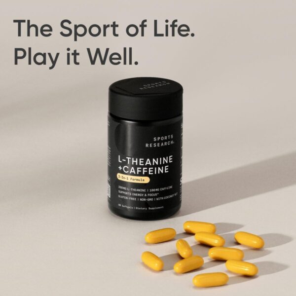 Sports Research L-Theanine Supplement with Caffeine & Coconut MCT Oil - Focused Energy, Alertness & Relaxation Without Drowsiness - 200mg L Theanine, 100mg Organic Caffeine - 60 Liquid Softgels