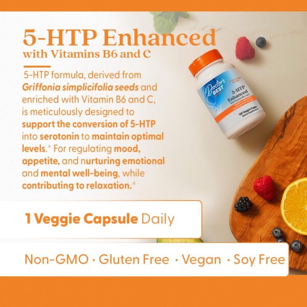 Doctor's BEST 5-HTP Enhanced with Vitamins B6 and Vitamin C, Supports Mental & Emotional Well-Being, Non-GMO, Vegan, Gluten Free, Soy Free, 100 Mg, 120 Veggie Caps