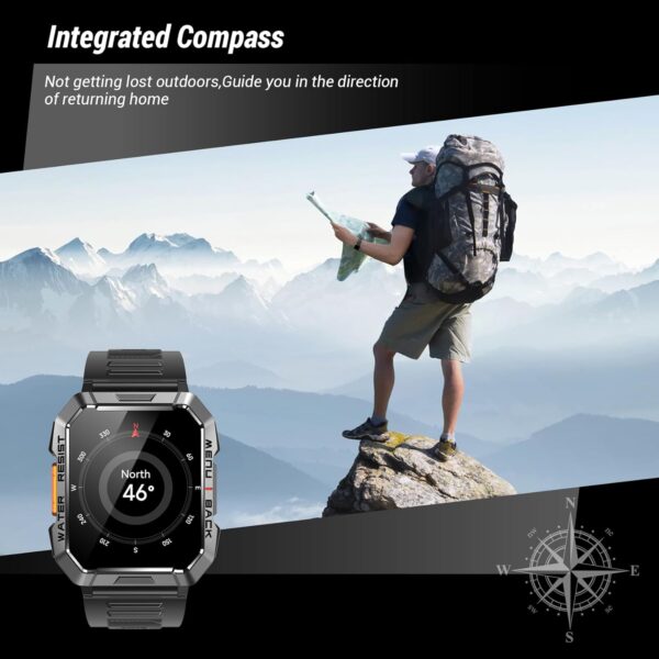 Military Smart Watch for Men (Answer/Make Calls), 2.01'' Smart Watch for Android and iPhone, Fitness Tracker with Flashlight/Compass/100 Days Battery/Heart Rate/Sleep/100+ Sport Modes(2 Straps)
