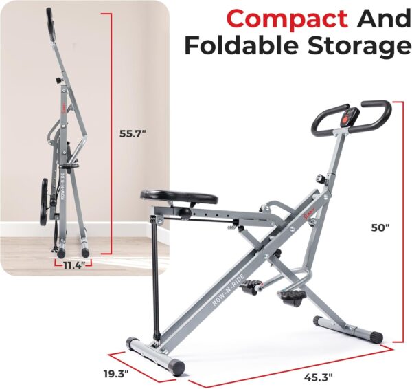 Sunny Health & Fitness Row-N-Ride Squat Assist Trainer, Foldable & Easy Setup Exercise Equipment w/Adjustable Resistance, Home Gym Training Machine for Arm, Glute & Leg Workout, Optional in Colors
