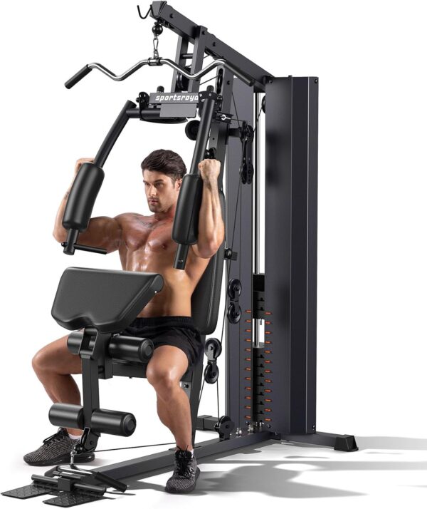 71-MVqEOVEL._AC_SL1500_.jpg Sportsroyals Home Gym, Multifunctional Home Gym Equipment, Workout Station with 154LBS Weight Stack, Exercise Equipment for Full Body Traning with Pulley System