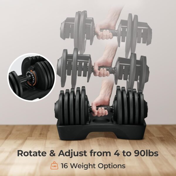 LifePro Adjustable Dumbbell Set/Single – 90lb, 25lb Dumbbells Set of 2, and Single piece - Quick Change Rotating Hand Weights for Women/Men at Home Gym Weight System, Ideal for Home Strength Training