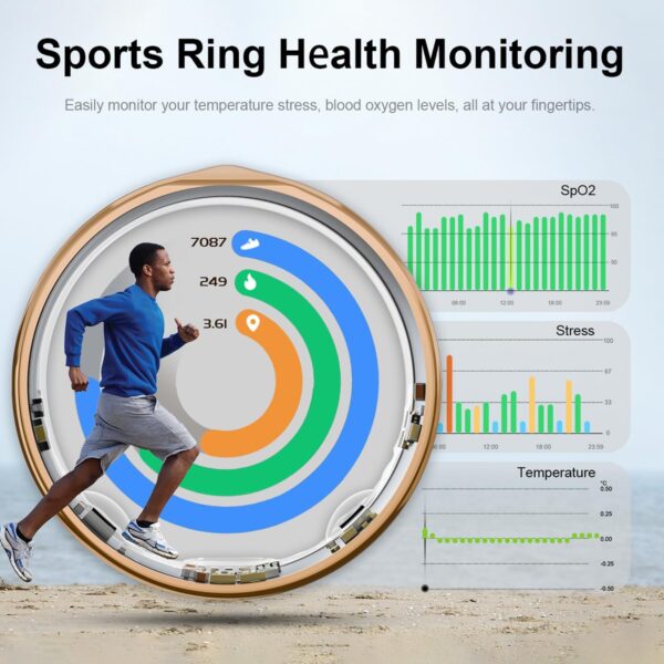 AI Smart Ring JCRing Gen4 Fitness&Sleep Tracking Wearable, Accurate Monitoring of Pedometer, Heart, Temperature, Titanium Ring with Charging Case, APP for iOS & Android(Gold Size11)