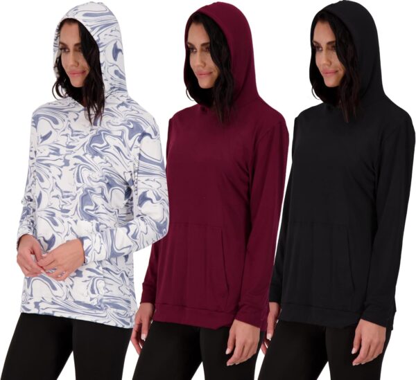 Real Essentials 3 Pack: Women's Dry Fit Long-Sleeve Hoodie Pullover Sweatshirt Pocket - Active Lounge (Available In Plus)