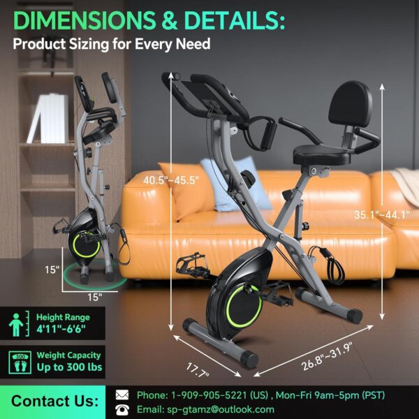 Foldable Exercise Bike Stationary Bikes for Home, 5 IN 1 Indoor Workout Bike, Cycling Bike with 16-Level Quiet Magnetic Resistance, 6.6 LBS Flywheel and 300LBS Capacity, 2024 Designed 817 X-bike