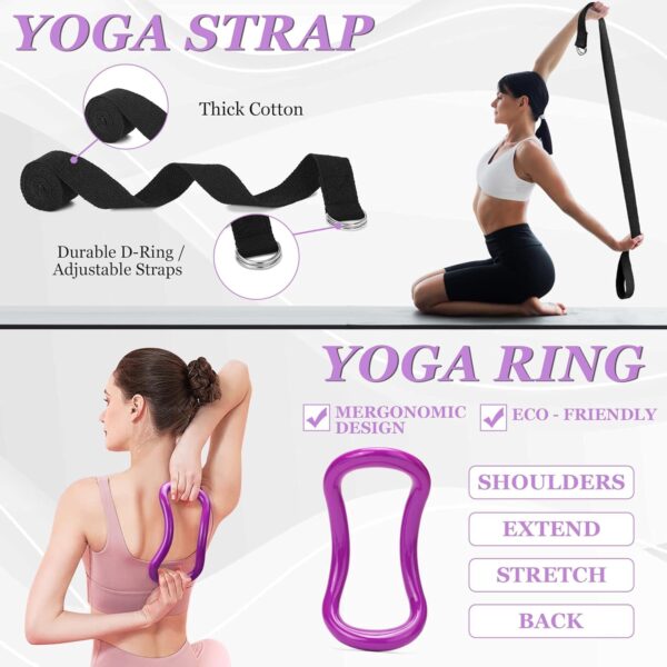 Yoga Wheel 12 in 1 Set with Back Cracker Roller for Pain Relief & Deep Tissue Massage Yoga Blocks 2 Pack with Yoga Ring, Yoga Accessory for Stretching Equipment, Yoga Starter Kit for Beginner