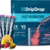 DripDrop Hydration Juicy Variety Pack Electrolyte Drink Mix Single-Serve Powder Packets- Grape, Fruit Punch, Strawberry Lemonade, Cherry - 32 Servings