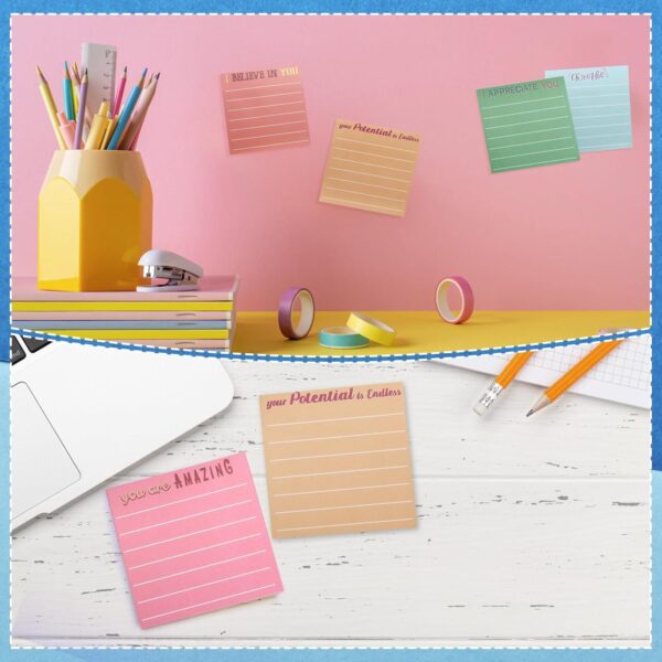 30 Pieces Inspirational Sticky Notes with Lines Sayings, 3 x 3 Inch Mental Health Colors Sticky Notes Appreciation Positive Gifts for Teacher Nurse Coworkers Work Office Supplies