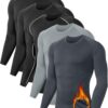 5 or 4 Pack Men's Thermal Compression Shirt Fleece Lined Long Sleeve Athletic Base Layer Cold Weather Gear Workout Top