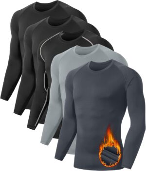5 or 4 Pack Men's Thermal Compression Shirt Fleece Lined Long Sleeve Athletic Base Layer Cold Weather Gear Workout Top