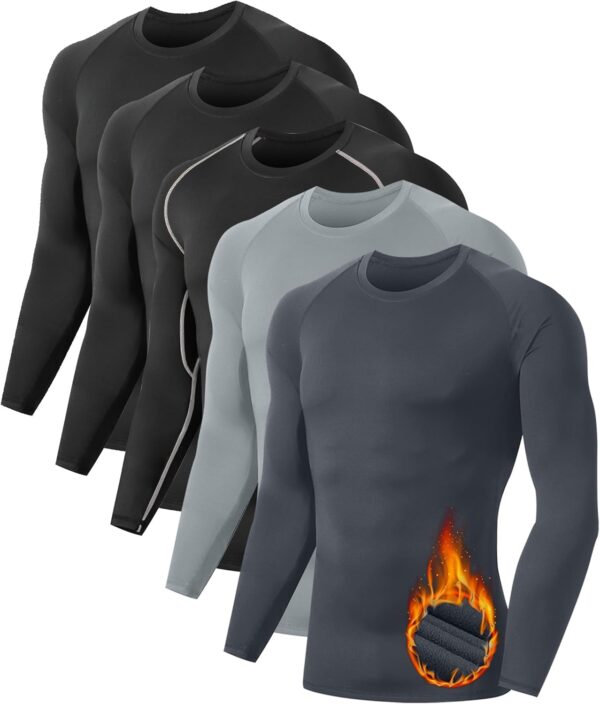 5 or 4 Pack Men's Thermal Compression Shirt Fleece Lined Long Sleeve Athletic Base Layer Cold Weather Gear Workout Top