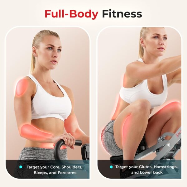 Sunny Health & Fitness Row-N-Ride Squat Assist Trainer, Foldable & Easy Setup Exercise Equipment w/Adjustable Resistance, Home Gym Training Machine for Arm, Glute & Leg Workout, Optional in Colors