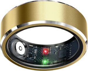 Smart Ring Health Tracker, Sleep Tracker Ring with Heart Rate, Waterproof Fitness Ring for Activity Monitoring/Steps/Distance/Calories,Air Gestures,Up to 7-Day Battery,for iOS Android (Light Gold,#8)