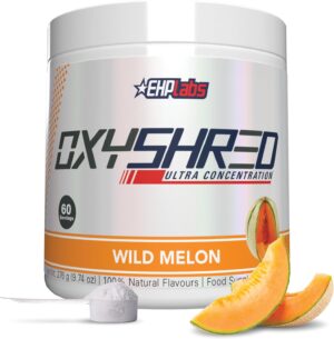 EHP Labs OxyShred Pre Workout Powder & Shredding Supplement - Preworkout Powder with L Glutamine & Acetyl L Carnitine, Energy Boost Drink - Wild Melon, 60 Servings