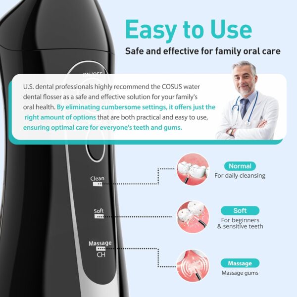 COSLUS Water Dental Flosser Teeth Pick: Portable Cordless Oral Irrigator 300ML Rechargeable Travel Irrigation Cleaner IPX7 Waterproof Electric Flossing Machine for Teeth Cleaning C20(F5020E)