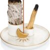 ZenBless Multifunction Incense and Candle Holder for Burning Sage, Palo Santo, Incense Sticks - 5.9" Ceramic Ash Catcher Tray for Meditation Room Home Decor (Gold)