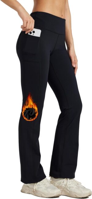 Willit Women's Fleece Lined Pants Yoga Bootcut Thermal Winter Pants High Waisted Flare Leggings Water Resistant