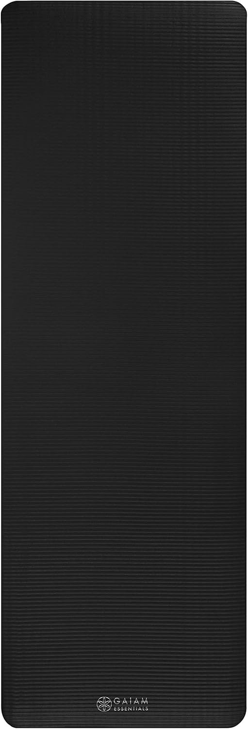 Gaiam Essentials Thick Yoga Mat Fitness & Exercise Mat with Easy-Cinch Yoga Mat Carrier Strap, 72"L x 24"W x 2/5 Inch Thick
