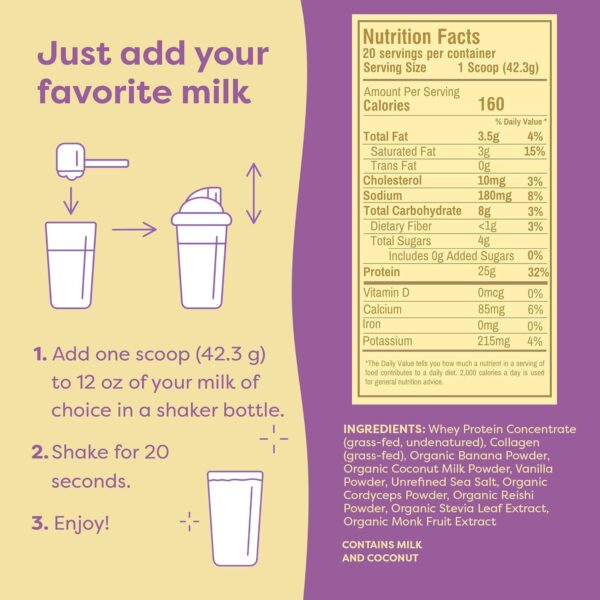 FlavCity Protein Powder Smoothie, Vanilla - 100% Grass-Fed Whey Protein Smoothie with Collagen (25g of Protein) - Gluten Free & No Added Sugars (29.84 oz)