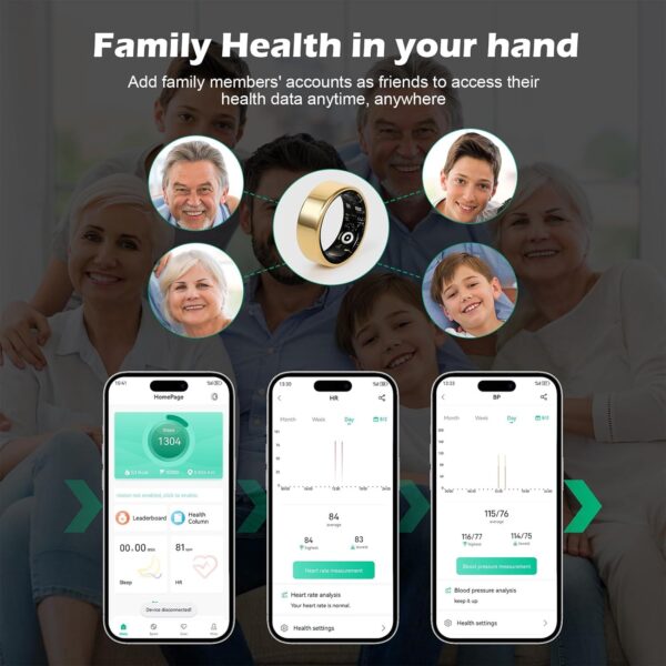 Smart Ring Fitness Tracker for Men - Health Heart Rate Ring with Sleep Monitor and Blood Oxygen Tracking, No Subscription Fee, Family Care, Remote Photography,IP68 Waterproof