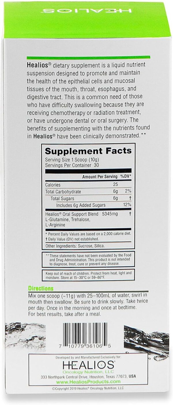 HEALIOS Unflavored Oral Health and Dietary Supplement, Powder Form, Naturally Sourced L-Glutamine Trehalose L-Arginine, 10.93 Ounces