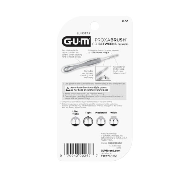 GUM Proxabrush Go-Betweens - Tight - Interdental Brushes - Soft Bristled Dental Picks for Plaque Removal Health - Safe for Braces & Dental Devices, 10ct (4pk)