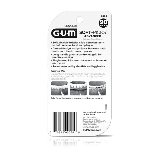 GUM Soft-Picks Advanced, Easy to Use Dental Picks for Teeth Cleaning and Gum Health, Disposable Interdental Brushes with Convenient Carry Case, Dentist Recommended Dental Picks, 90ct (3pk)