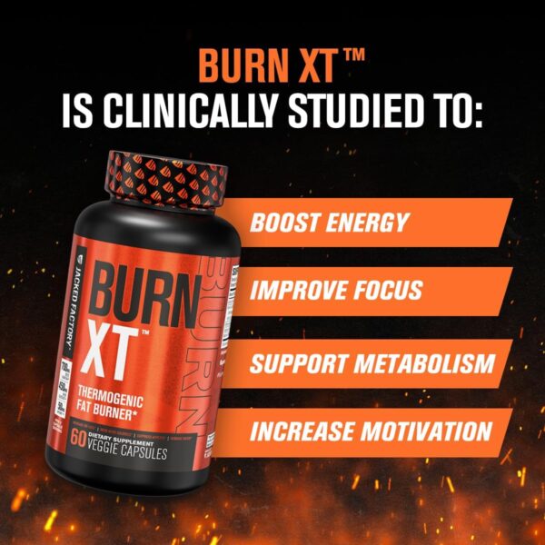 Jacked Factory Burn-XT Clinically Studied Fat Burner & Weight Loss Supplement - Appetite Suppressant & Energy Booster - with Acetyl L-Carnitine, Green Tea Extract and More - 60 Natural Diet Pills