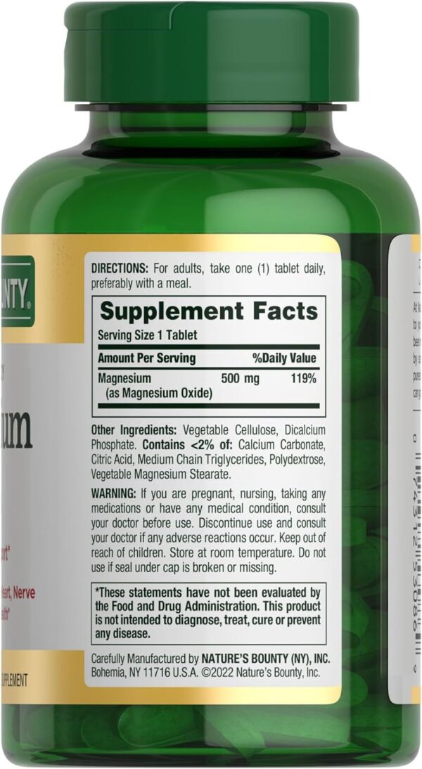 Nature's Bounty Magnesium, Bone and Muscle Health, Whole Body Support, Tablets, 500 Mg, 200 Ct