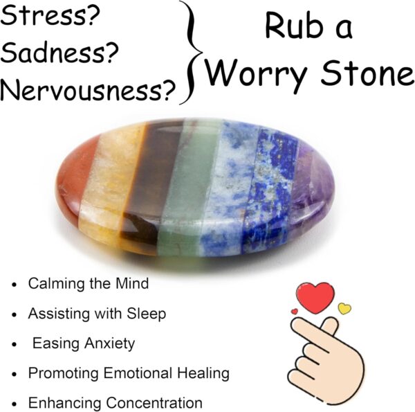Thumb Worry Stone Crystals for Anxiety 7 Chakra Oval Crystals and Healing Stones Natural Tiny Meditation Accessories Mental Health Gifts Fidget Depression Stress Anxiety Relief Items for Women