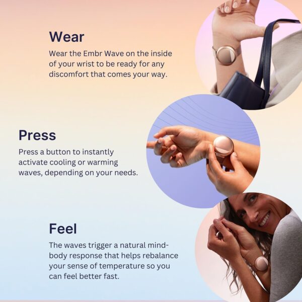 Embr Wave Cooling Bracelet - Warming Bracelet - Personalized Thermal Relief - Manage Hot Flashes, Night Sweats, Sleep, Tension - FSA HSA Eligible - Clinically Proven - Rechargeable - Rose Gold